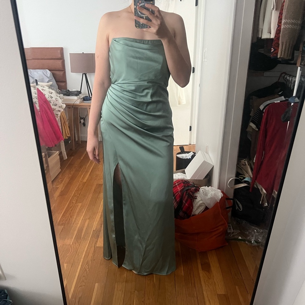 Azazie Elegant Strapless Green Dress